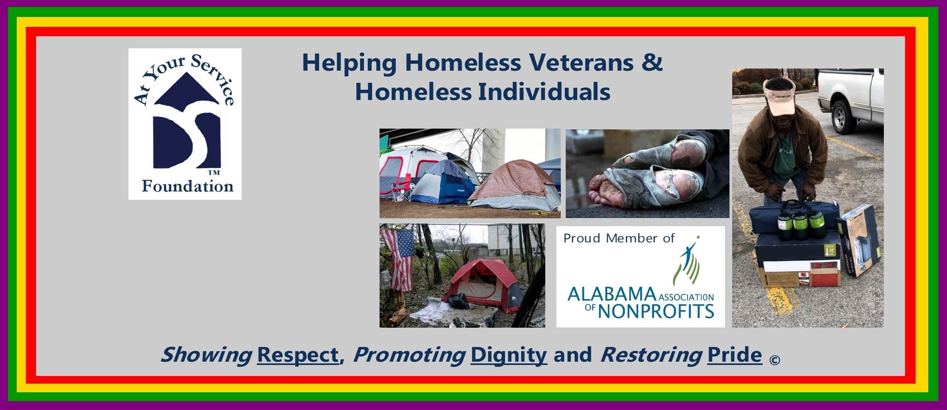 at your service foundation helping homeless veteran tents alabama association of nonprofits donate